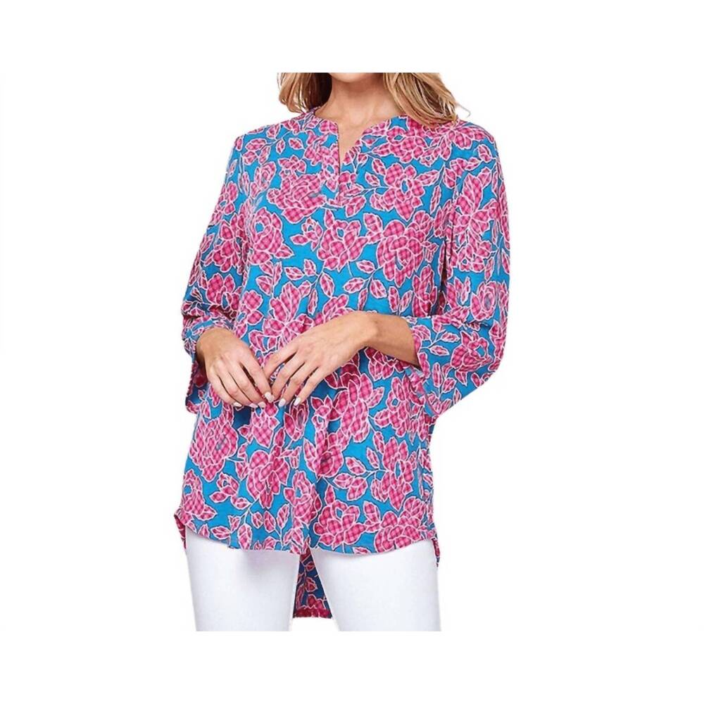 NEW SHOPIN LA floral print v-neck 3/4 sleeve loose top in pink multi